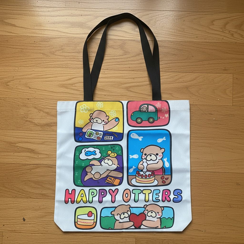 Happy Otters Couple Tote Bag – Cozy Everyday Bag by Ottie & Otter