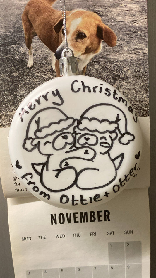 Hand-Drawn Ottie & Otter Christmas Bauble - collectible item